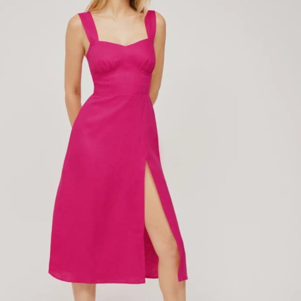 NWOT Reformation Seaside Linen Midi Dress Pink Corvette
